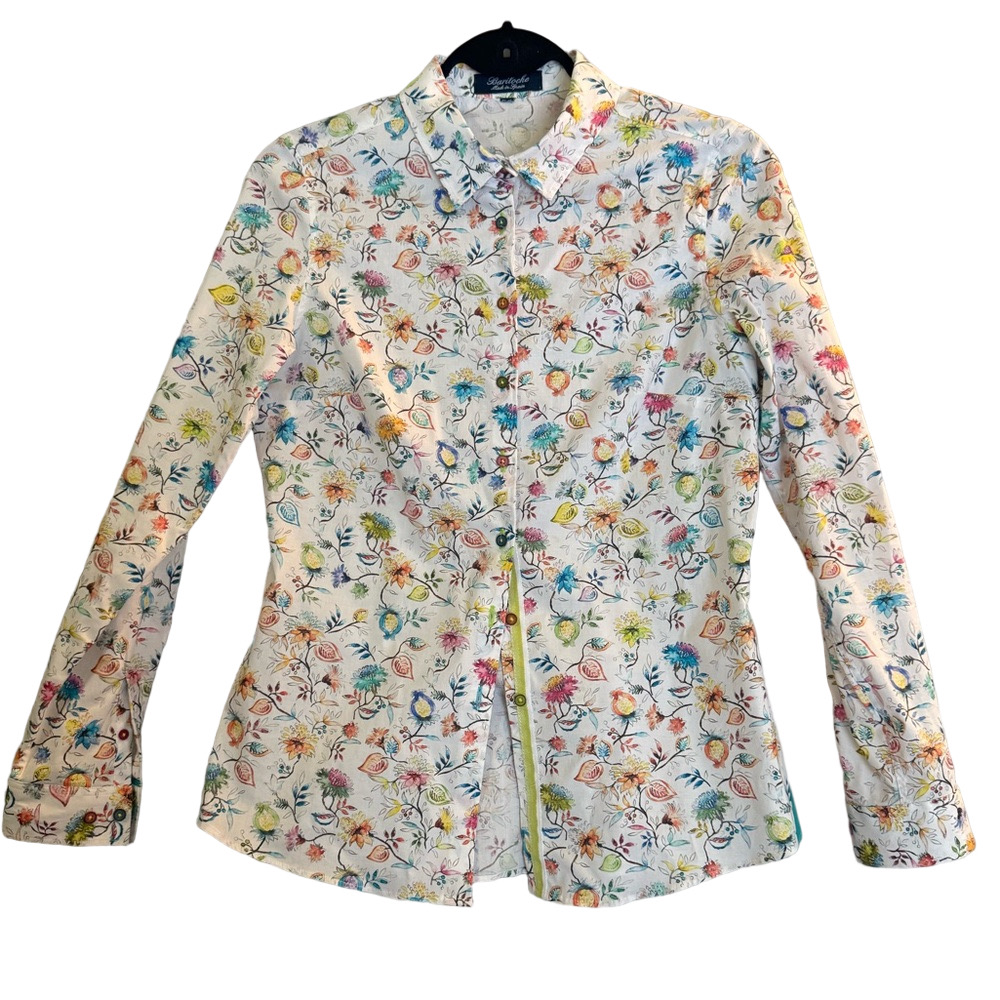 Women’s Floral Button-Down Shirt - White with Multicolor Print